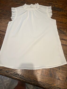 Ruffle Sleeve High Neck Sleeveless Blouse - Cream